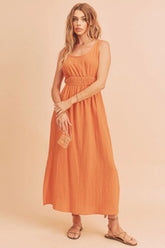 Aemi + Co Side Slit Round Neck Sleeveless Tank Dress Tangerine OutfitFlow